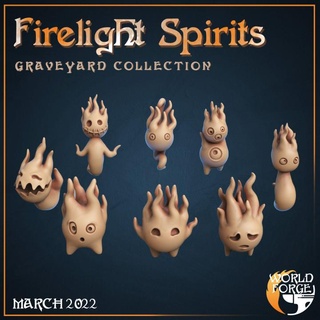 firelights - graveyard guardian spirits world forge miniatures Tabletop Characters & Creatures Fantasy Universe cute spooky fire guardians elemental cemetery creatures dnd ghosts 3d print model - Mito3D