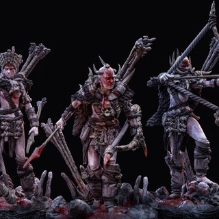 flesh hunters x4 bestiarum miniatures Store fantasy horror archers tribe savage maneater barbarrian cannibals manhunters 3d print model - Mito3D