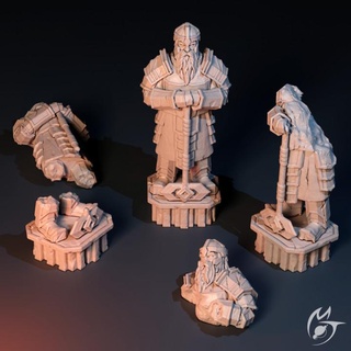 dwarven statues baragun - terrain making tlon Tabletop 3D Printable Terrain Fantasy axe statue dwarf dungeon town cave ruins scenery ruin ruined 3d print model - Mito3D