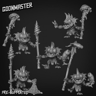 fishman bundle 2 goon master  Tabletop Tabletop Characters & Creatures Fantasy Universe Tabletop Tabletop Characters & Creatures creature fish man monster ocean sea shell spear wargaming warhammer wizard magic trident staff dnd jelly harpoon murloc barnacle  3d print model - Mito3D