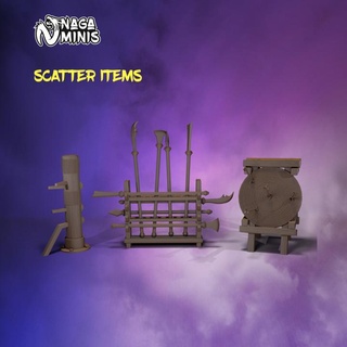 pre-supported scatter scenery february 2022 release naga minis Tabletop 3D Printable Terrain Fantasy mini spear terrain weapon rack miniature target dungeonsanddragons archery diorama training dnd dummy presupported 3d print model - Mito3D
