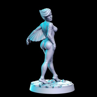 ladybird female space enforcer - 32mm dnd rn estudio Tabletop Characters & Creatures Sci-Fi Universe bird girl rpg silver woman hawk 3d print model - Mito3D