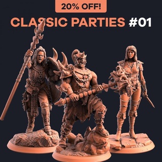 classic parties 01 flesh gods barbarian fantasy hero knight orc party rpg shield spear warrior huntress lancer campaign rogue dnd half-orc duelist 3d print model - Mito3D