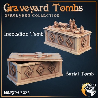 graveyard tombs x2 world forge miniatures Tabletop 3D Printable Terrain Fantasy spooky terrain tomb magic props burial grave dead cemetery spell dnd rip scenery ritual scatter gravestones tombstones 3d print model - Mito3D