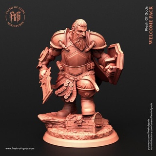 enano guerrero carne Dioses Tienda fantasía combatiente Caballero rpg proteger tesoro masculino cofre dnd pionero fleshofgods 3d print model - Mito3D