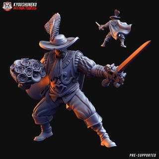 valentine muskateer kyoushuneko miniatures Home & Garden Festivities Valentine's Day Tabletop Characters Creatures Fantasy Universe dragon dungeons bouquet romeo dnd lover duelist fencer suitor 3d print model - Mito3D