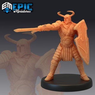 helmed barbarian sword & shield norse warrior nordic viking winter knight epic-miniatures fantasy medieval monster rpg warhammer sla enemy tabletop dungeon dnd pathfinder npc pre-supported supported pre 3d print model - Mito3D