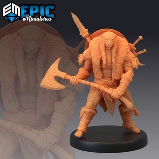 berserker fighting norse warrior male viking nordic fighter epic-miniatures fantasy medieval monster rpg warhammer sla enemy tabletop dungeon dnd pathfinder npc pre-supported supported pre 3d print model - Mito3D