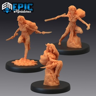wildling princess set female human character nordic free folk epic-miniatures fantasy medieval monster rpg warhammer sla enemy tabletop dungeon dnd pathfinder npc pre-supported supported pre 3d print model - Mito3D