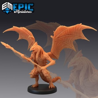 draconic demon white scepter demonic encounter winged devil dragonborn epic-miniatures fantasy medieval monster rpg warhammer sla enemy tabletop dungeon dnd pathfinder npc pre-supported supported pre abishai 3d print model - Mito3D