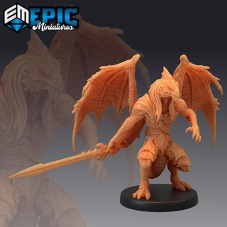 draconic demon white sword demonic encounter winged devil dragonborn epic-miniatures fantasy medieval monster rpg warhammer sla enemy tabletop dungeon dnd pathfinder npc pre-supported supported pre abishai 3d print model - Mito3D