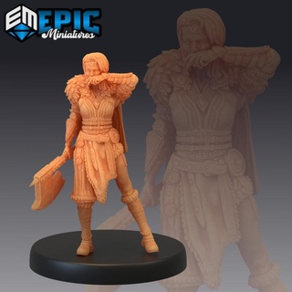 barbarian female viking raider norse warrior nordic tribe epic-miniatures fantasy medieval monster rpg warhammer sla enemy tabletop dungeon dnd pathfinder npc pre-supported supported pre 3d print model - Mito3D