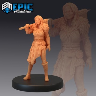 barbarian female confident viking raider norse warrior nordic tribe epic-miniatures fantasy medieval monster rpg warhammer sla enemy tabletop dungeon dnd pathfinder npc pre-supported supported pre 3d print model - Mito3D