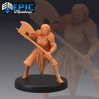 barbarian female fighting viking raider norse warrior nordic tribe epic-miniatures fantasy medieval monster rpg warhammer sla enemy tabletop dungeon dnd pathfinder npc pre-supported supported pre 3d print model - Mito3D