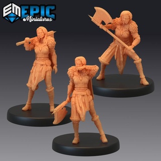 barbarian female set viking raider norse warrior nordic tribe epic-miniatures fantasy medieval monster rpg warhammer sla enemy tabletop dungeon dnd pathfinder npc pre-supported supported pre 3d print model - Mito3D