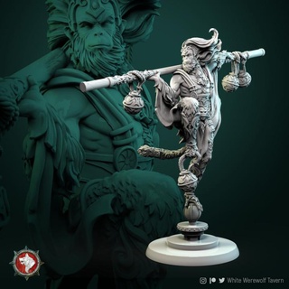 garoto warlord 32mm 75mm pre-supported white werewolf tavern Tabletop Characters & Creatures Fantasy Universe Store creature monkey monster character apes wargame dnd pathfinder wukong sunwukong 3d print model - Mito3D
