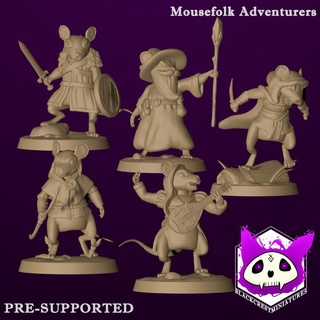 mousefolk adventurers blackcrest miniatures Tabletop Characters & Creatures Fantasy Universe Store archer dungeons fantasy fighter rpg warrior wizard miniature tabletop diorama ranger supports rogue bard ttrpg mouseling presupported supported blackcrestminiatures 3d print model - Mito3D