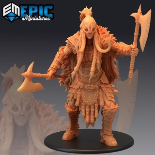 frost giantess double axe female arctic guard wildling nordic free folk epic-miniatures fantasy giant medieval monster rpg warhammer sla enemy tabletop dungeon dnd pathfinder npc pre-supported supported pre 3d print model - Mito3D