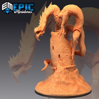 ancient frost wyrm & tower gargantuan drake epic arctic encounter epic-miniatures fantasy medieval monster rpg warhammer sla enemy tabletop dungeon dnd pathfinder npc pre-supported supported pre 3d print model - Mito3D