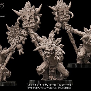 barbarian witch doctor avatars war Tabletop Characters & Creatures Fantasy Universe dragons dungeons fantasy mini rpg warhammer miniature arena oldschool supports wargame dnd 9thage shaman aos ttrpg kow presupported pre-supported supported ninthage deathmatch aow avatarsofwar 3d print model - Mito3D