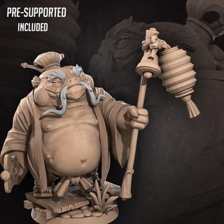 temple keeper locathah watchman bite bullet Tabletop Characters & Creatures Fantasy Universe Store demon fish japan japanese lantern mask monk miniature guardian protector boardgame tabletop patreon oriental dnd yokai 3d print model - Mito3D