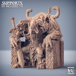 trollking drungvandel throne artisan guild boss dragons dungeons epic fantasy king mini rpg troll miniature tabletop supports wargame dnd ttrpg presupported supported 3d print model - Mito3D