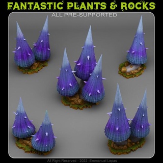 perigoso roxa cogumelos fantástico plantas pedras loja tampo mesa 3D imprimível terreno fantasia emmanuel tribo Solte apoiado 3d print model - Mito3D