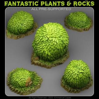 Grün runden Busch Fantastisch Pflanzen Felsen Geschäft Tischplatte 3D druckbar Terrain Fantasie Emmanuel Stamm Loslassen unterstützt 3d print model - Mito3D