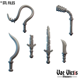 weapons pre-supported vae victis miniatures Tabletop Characters & Creatures Fantasy Universe Store fantasy rpg sword props dagger tabletop scythe dnd flail whip 3d print model - Mito3D