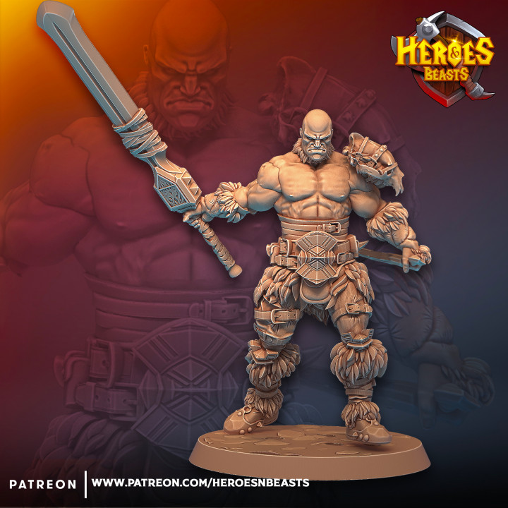 Goliat bárbaro heroes ganado mesa caracteres criaturas fantasía universo Tienda guerrero gladiador grog conan 3D print model - Mito3D