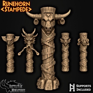 runehorn stampede customization pack battle yak miniatures Tabletop Characters & Creatures Fantasy Universe Store fantasy horror weapon icon club banner hammer staff scifi minotaur arsenal totem battleyakminiatures 3d print model - Mito3D