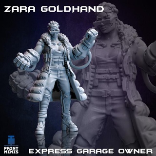 zara goldhand - raid zadorn collection print minis Tabletop Characters & Creatures Sci-Fi Universe female robot sci-fi character garage cyberpunk power gloves npc fists 3d print model - Mito3D