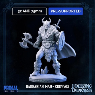 barbarian - kreyvos freezing darkness masters dungeons quest primal collectibles Tabletop Characters & Creatures Fantasy Universe dragons hero horror miniatures rpg warrior frozen conan d&d enemies dungeons&dragons heroquest hq 3d print model - Mito3D