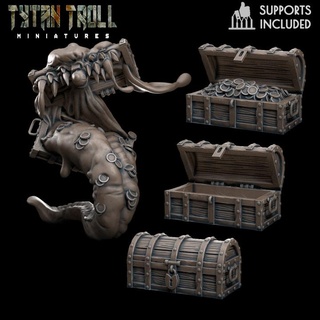 chest mimic chests pack pre-supported tytantroll miniatures Store fantasy scale treasure coins 32mm presupported mimics 3d print model - Mito3D