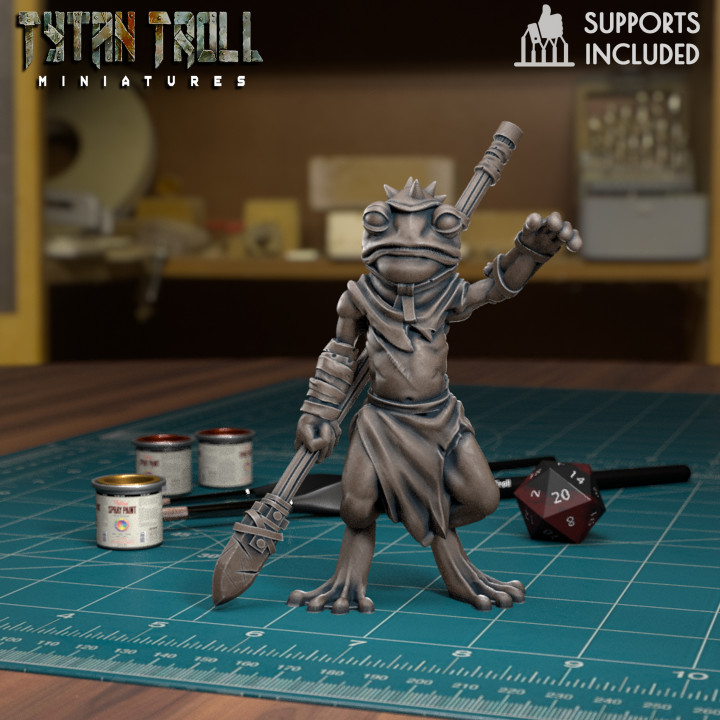frogfolk 03 pre-supported tytantroll miniatures Store fantasy scale tribal minis 32mm bullywug spearman grung presupported 3D print model - Mito3D