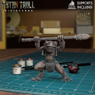 frogfolk 05 pre-supported tytantroll miniatures Store dragons dungeons fantasy spear tribal frog minis dnd folk 32mm bullywug grung encounters presupported 3d print model - Mito3D