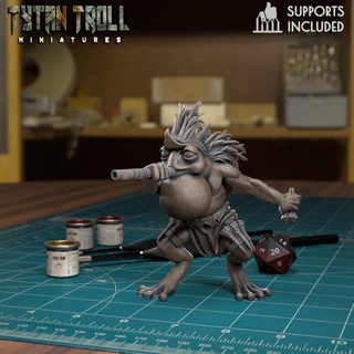 frogfolk 07 pre-supported tytantroll miniatures Store dragons dungeons scale tribal minis dnd 32mm spears grung encounters presupported blowpipe bullywugs frogman grungs 3d print model - Mito3D