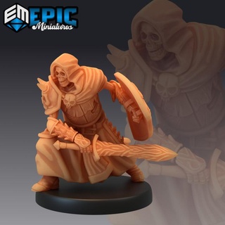 skeleton army hooded knight sword master undead commander warrior soldier epic-miniatures Store fantasy medieval monster rpg shield warhammer sla enemy tabletop dungeon dnd pathfinder npc pre-supported supported pre 3d print model - Mito3D