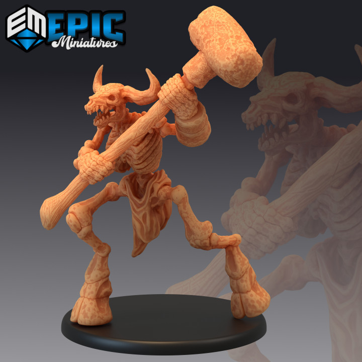 minotaur skeleton hammer undead encounter skull head animal epic-miniatures Store fantasy medieval monster rpg warhammer sla enemy tabletop dungeon dnd pathfinder npc pre-supported supported pre 3D print model - Mito3D