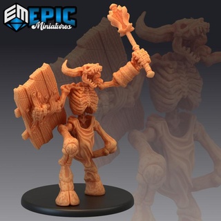 minotaur skeleton mace & shield undead encounter skull head animal epic-miniatures Store fantasy medieval monster rpg warhammer sla enemy tabletop dungeon dnd pathfinder npc pre-supported supported pre 3d print model - Mito3D