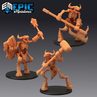 minotaur skeleton set undead encounter skull head animal epic-miniatures Store fantasy medieval monster rpg warhammer sla enemy tabletop dungeon dnd pathfinder npc pre-supported supported pre 3d print model - Mito3D