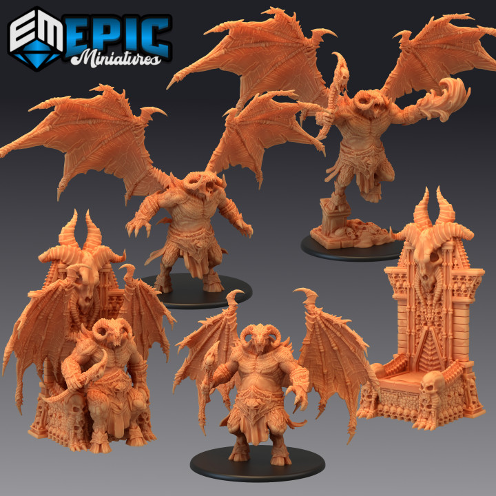 orc demon lord set bone devil undead boss winged skull encounter epic-miniatures fantasy medieval monster rpg warhammer sla enemy tabletop dungeon dnd pathfinder orcus npc pre-supported supported pre 3D print model - Mito3D
