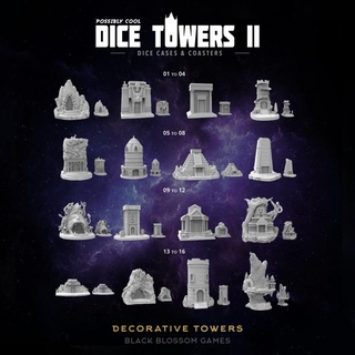 34 decorative towers possibly cool dice tower 2 black blossom games Tabletop 3D Printable Terrain Fantasy buildings rpg set mega pack tiles dnd scenery 3d print model - Mito3D