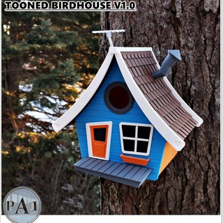 tooned pajarera v10 pa1 hogar casa jardín mascotas pájaro lindo naturaleza primavera fauna silvestre vistoso toon yarda 3d print model - Mito3D