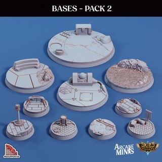 bases - pack 2 arcane minis dragon dragons dungeons roleplay rpg stand magic steampunk base 50mm dungeon 50 d&d dnd themed 75 stands 25mm 75mm 25 5e eberron pre-supported arcanapunk magipunk magitech sordane supported skies arcanepresupported themes themed-base 3d print model - Mito3D