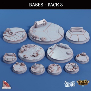 bases - pack 3 arcane minis dragon dragons dungeons roleplay rpg stand theme magic steampunk base 50mm dungeon 50 d&d dnd themed 75 stands 25mm 75mm 25 5e eberron pre-supported arcanapunk magipunk magitech sordane supported skies arcanepresupported themes themed-base 3d print model - Mito3D