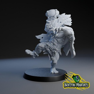 fantasy football savage orc thrower 01 brutefun minatures Tabletop Characters & Creatures Fantasy Universe wild boardgame rage tabletop orcs primitive 32mm berserk frenzy 3d print model - Mito3D