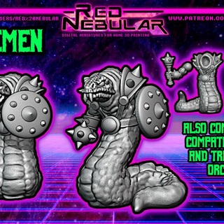 snakemen red nebular Tabletop Characters & Creatures Fantasy Universe snake multipart encounter danger noodle 3d print model - Mito3D