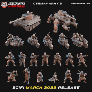 Março 2022 scifi liberação alemão exército 2 kyoushuneko miniaturas tampo mesa personagens criaturas Sci Fi universo tanque tigre guerra mundo Panzer ww3 3d print model - Mito3D