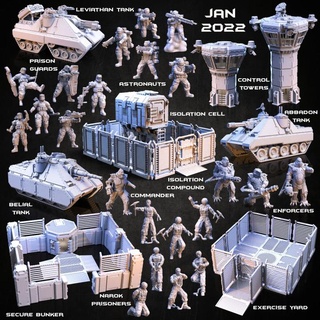 narok lunar prison collection - suppress inmate riot control base print minis Tabletop Characters & Creatures Sci-Fi Universe 3D Printable Terrain terrain cell industrial sci-fi space tank tower vehicle gorilla moon military soldiers warehouse police astronauts scenery guards apc prisoners inmates detention 3d print model - Mito3D